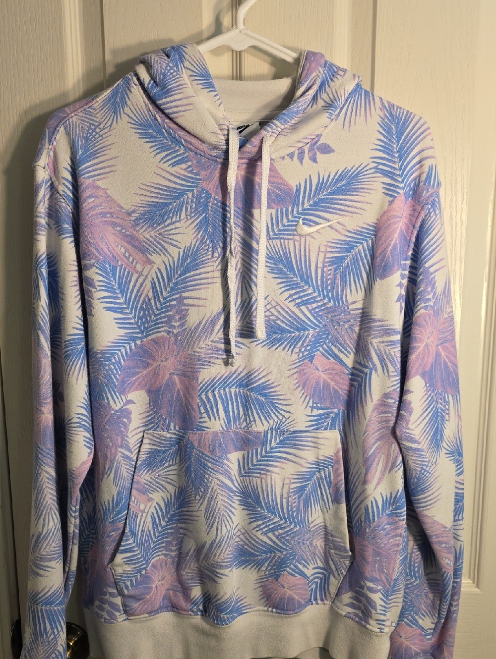 Nike Women's Tropical Palm Print Hoodie - White with Blue & Pink